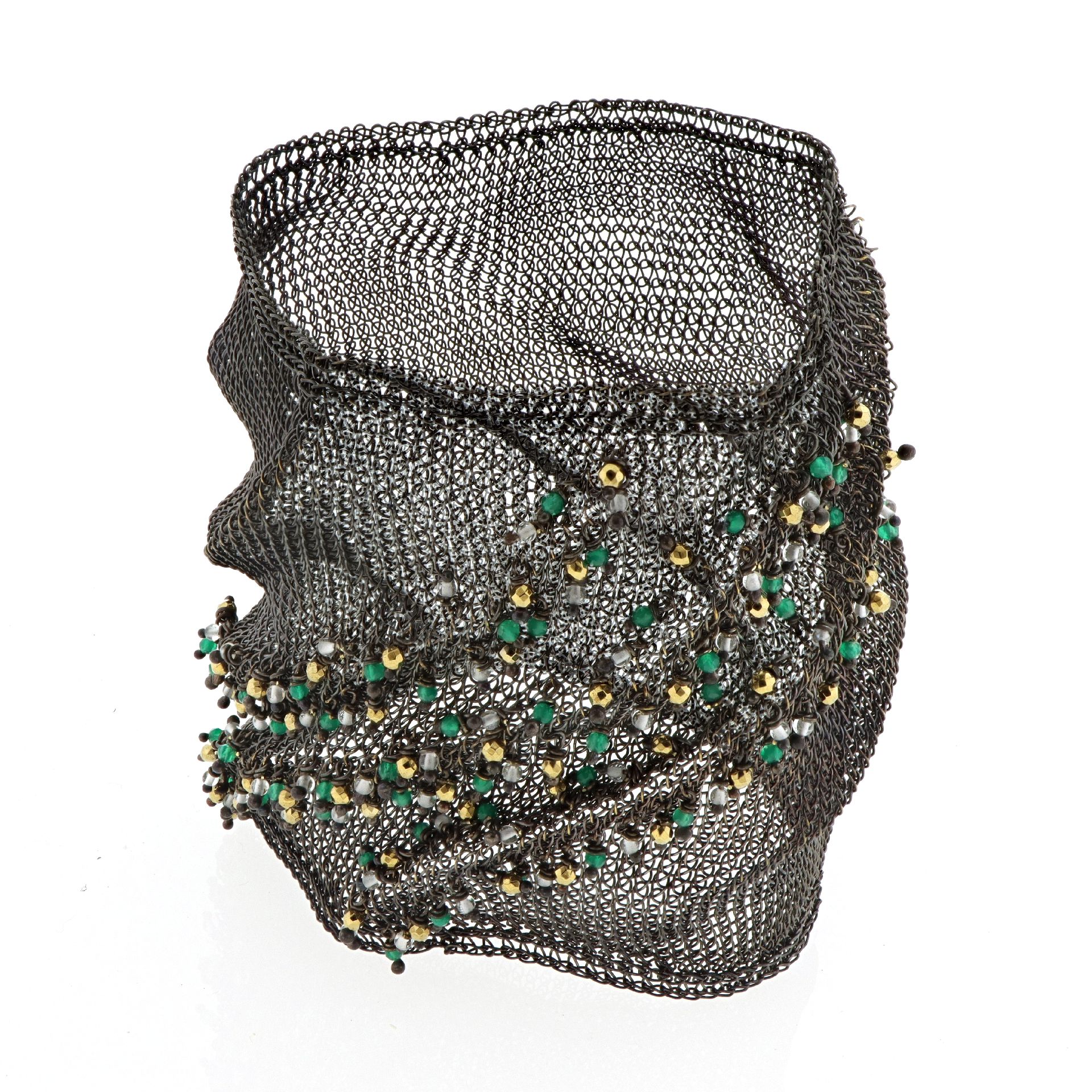 Phylum black asymmetric bracelet with green onyx stone mix
